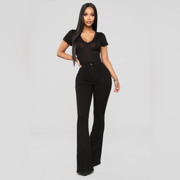 Fashion Nova Deep In My Soul Flare Jeans Tall Black - Picture 2 of 6